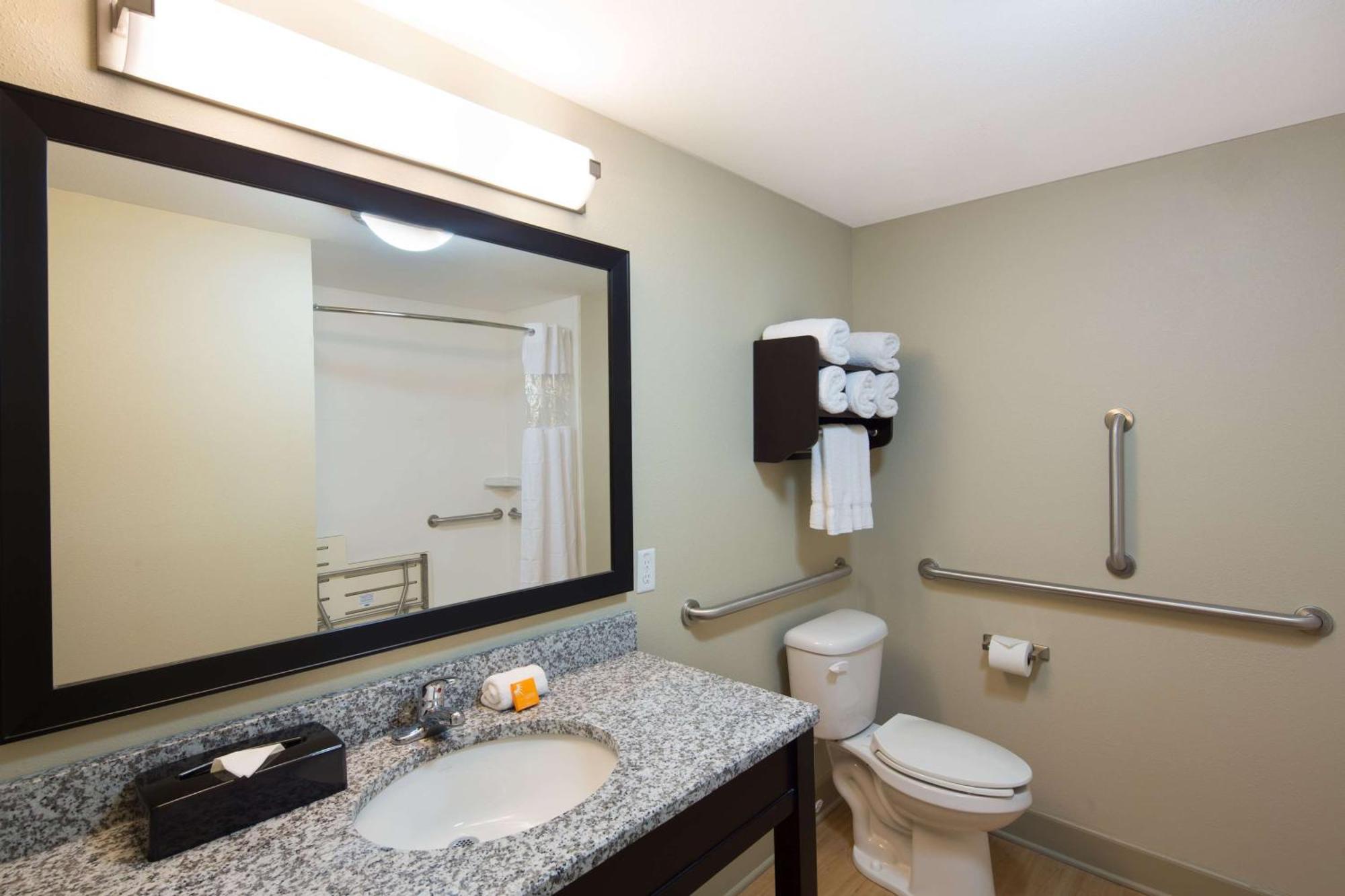 King Room One King Bed Roll Shower Grab Bars Mobility Accessible Non-Smoking