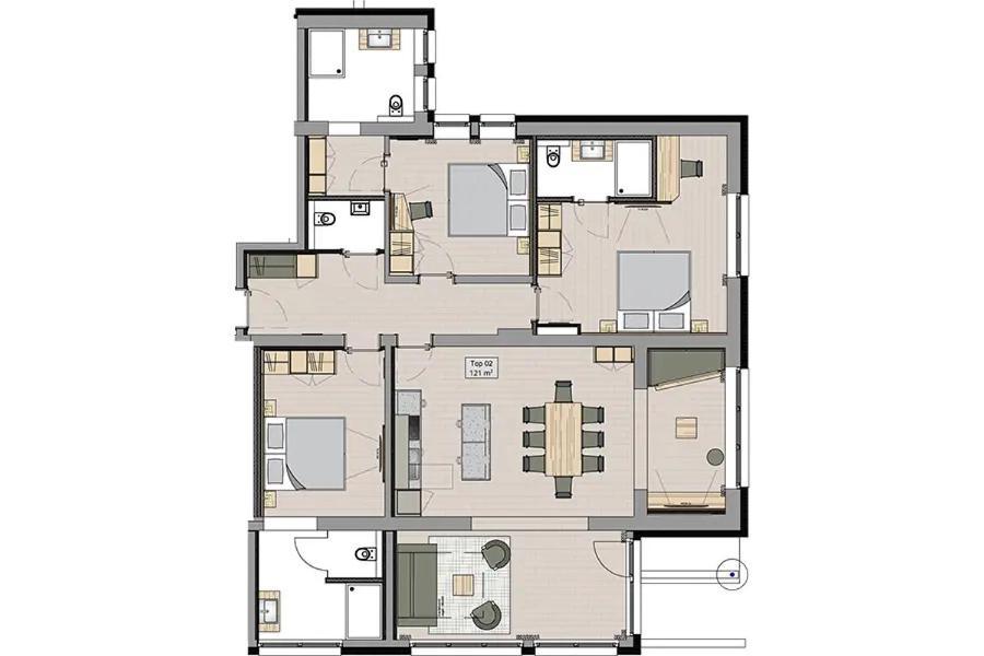 Apartment mit 3 Schlafzimmern und Bergblick