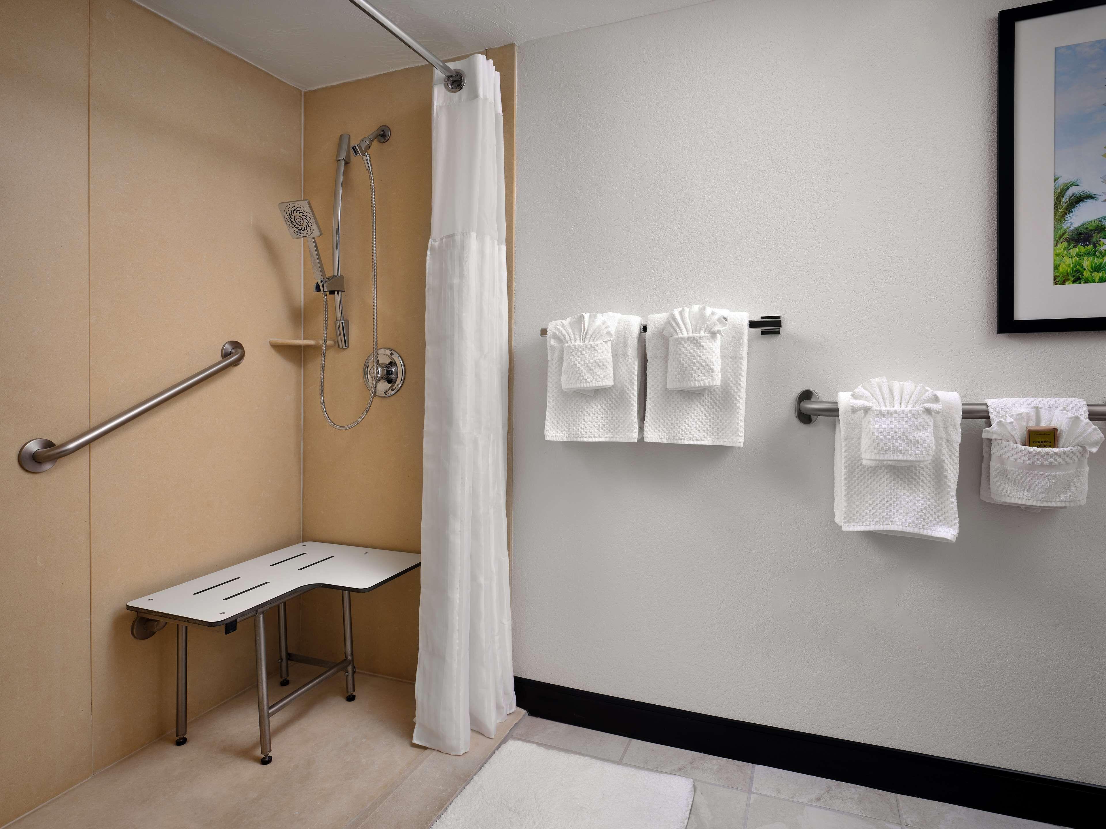 Queen Room Roll Shower Balcony Mobility or Hearing Accessible